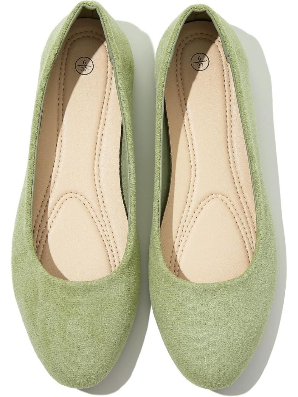 Women's Green 100% Suede Round Toe Comfortable Ballerina Solid Ballet Flat Shoes